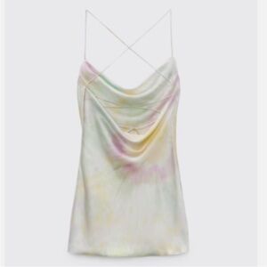 Zara Tie Dye Satin Effect Cowl Neck Mini Dress Size XS